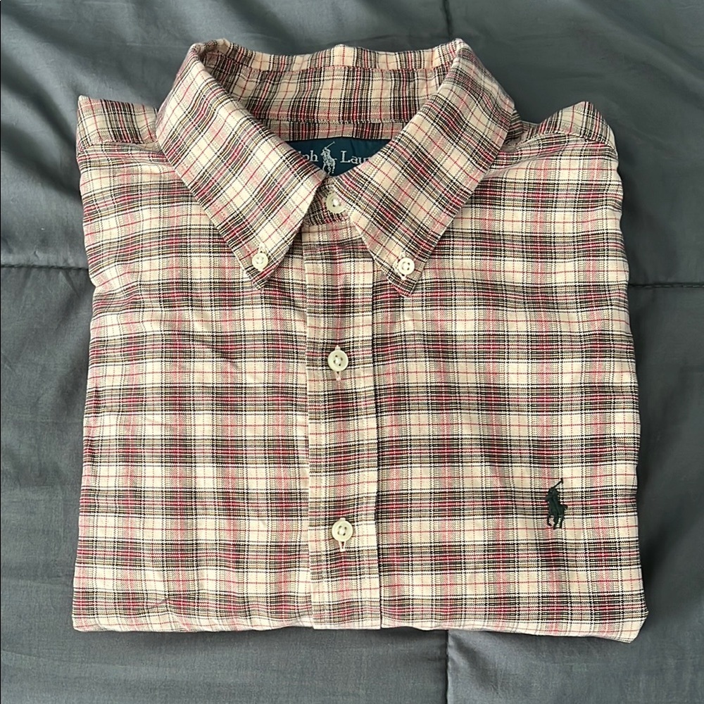 Ralph Lauren Classic Fit Beige Plaid Button Down Size XL